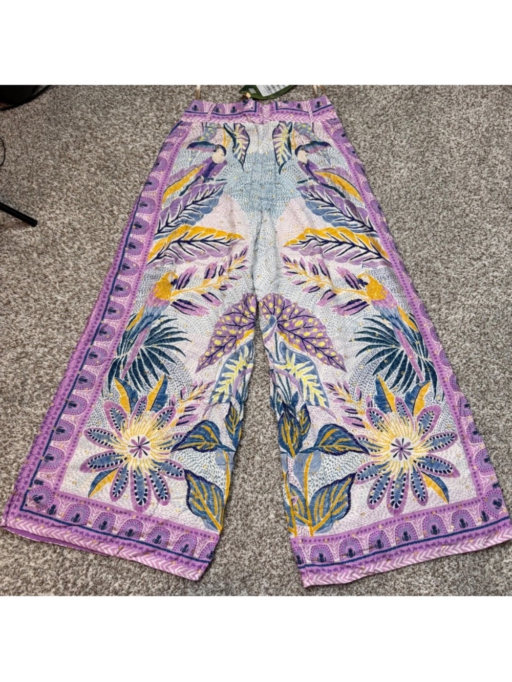 Farm Rio XL Purple tropical toucan wide leg palazzo pants - Picture 4 of 11